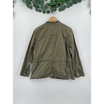 Style & CO Olive Green Cotton Utility Cargo Jacket Zipper Button  PXL
