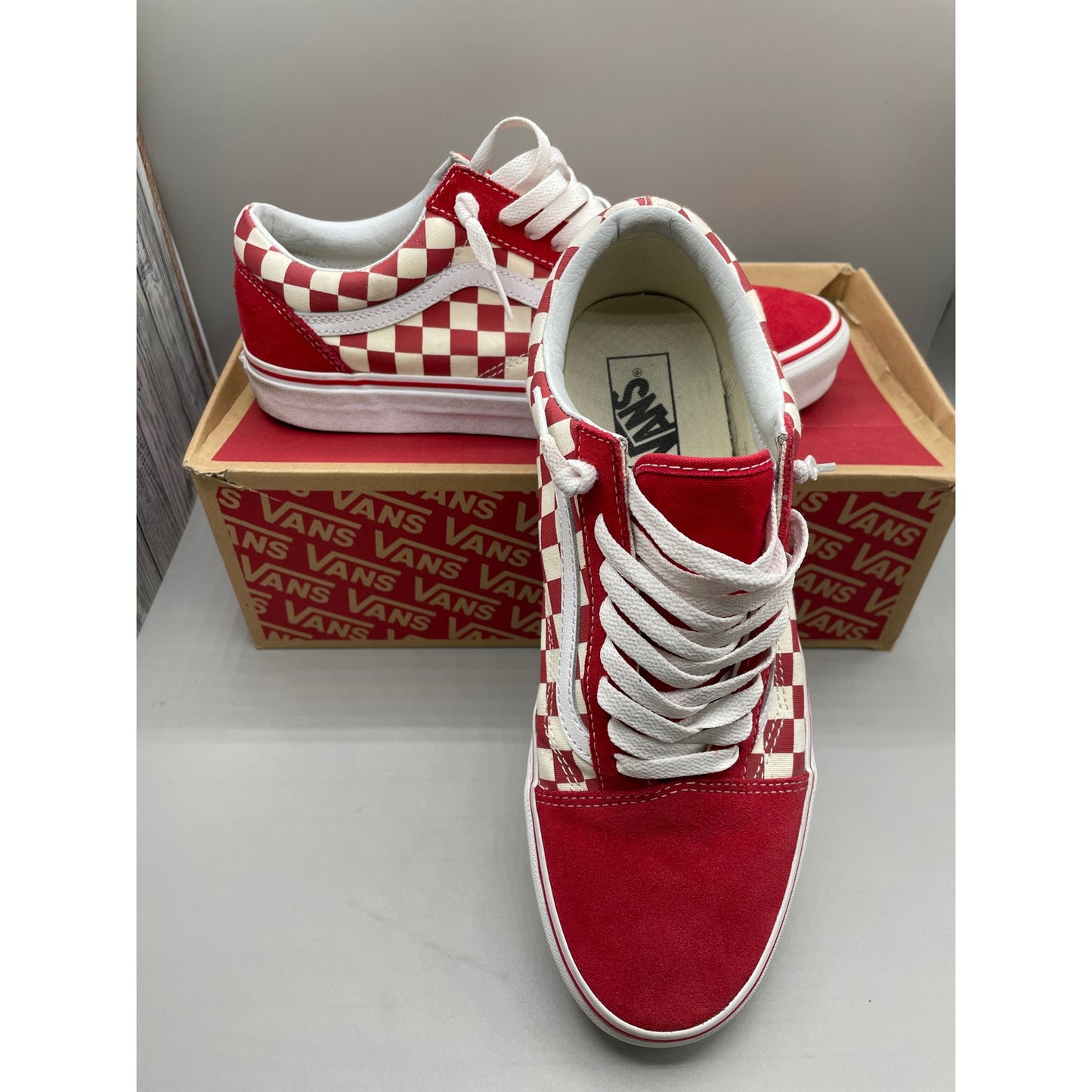 Vans Men’s Old  Skool OTW Suede Red & White Checkered Skater Sneakers  10