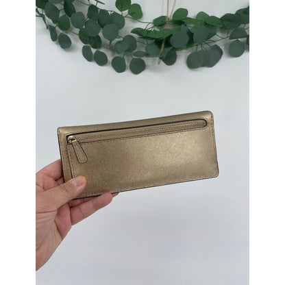 Micheal Kors Metalic Gold Jet Set Travel Saffiano Leather Wallet