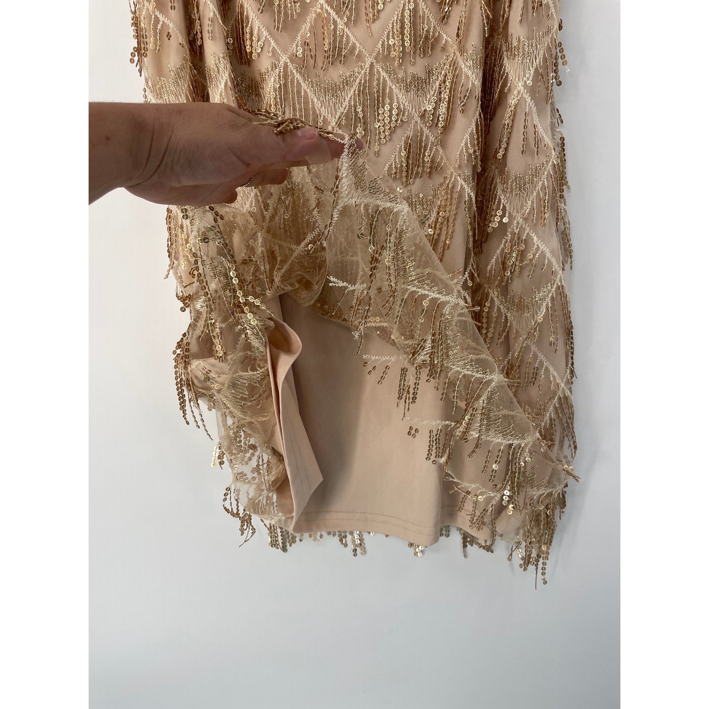 Showpo NWT Champagne Shook Slip Mini Sequin Dress Size 16
