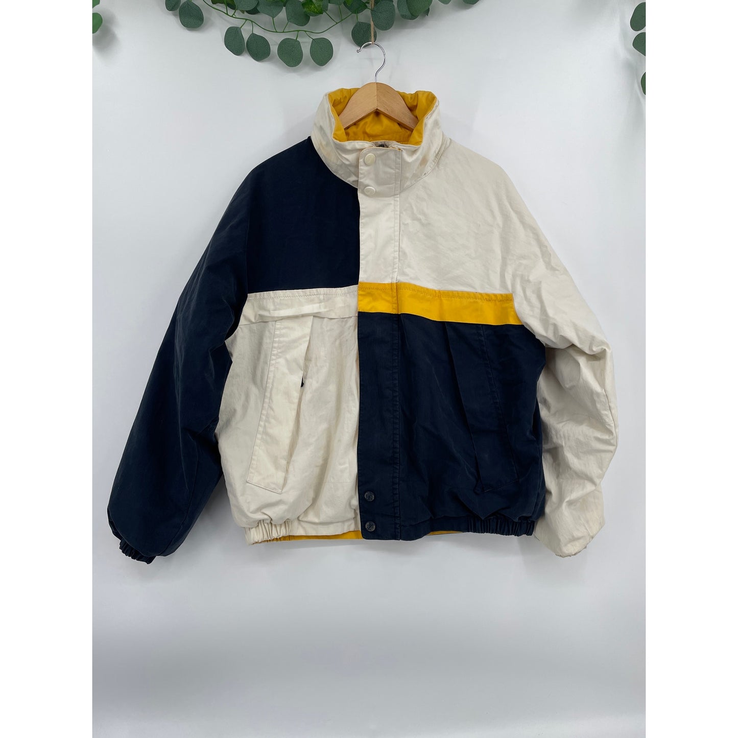 Vtg Nautica  NS-83 Yellow and Blue Reversible Hooded Cotton Jacket Medium