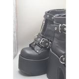 Demonia Platform Black Boots Belt Straps Zipper NWOT SZ 8