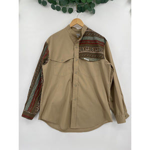 VTG Maury Tates Mo Betta Western Mens Brown and Tan Button Down Shirt Size 17/36