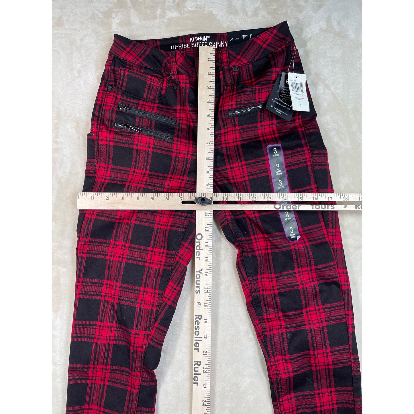 Hot Topic NWT Denim Hi Rise Super Skinny Red & Black Plaid Goth Punk Womans Pants Size 3
