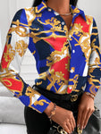 Woman's Style Collection Printed Collared Neck Long Sleeve Blouse