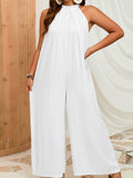 Woman's Style Collection Plus Size Sleeveless Halter Neck Wide Leg Jumpsuit