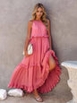 Woman's Style Collection Ruffled Sleeveless Tiered Maxi Dress with Pockets