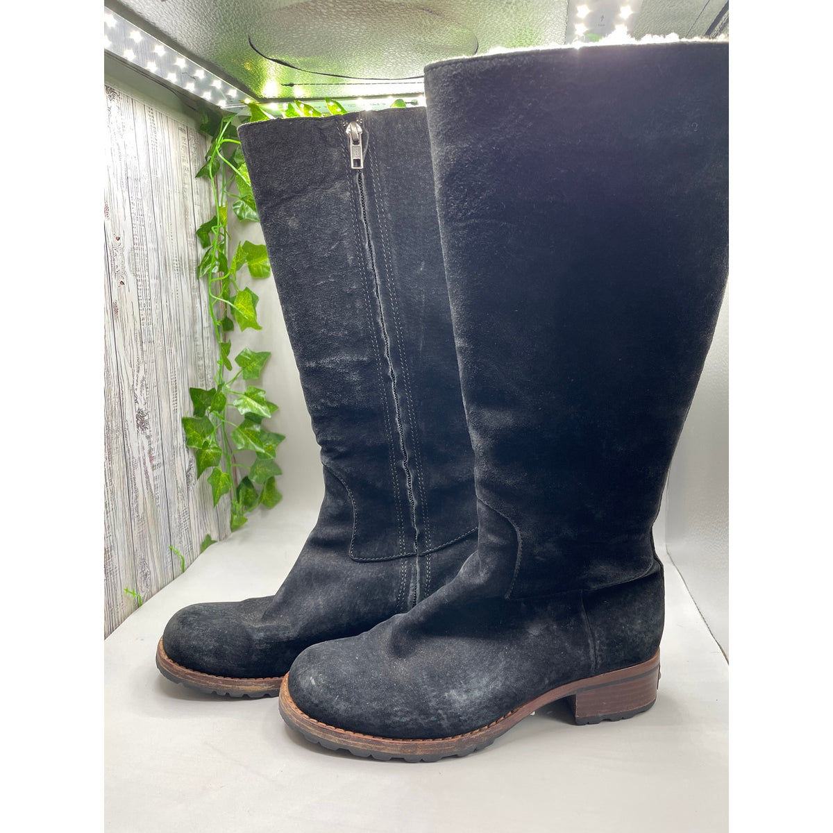 UGG Broome Suede Tall Sherpa Lined Zipper Shearling Boots Size 7