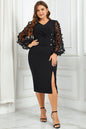 Woman's Style Collection Plus Size Butterfly Applique Balloon Sleeve Slit Dress