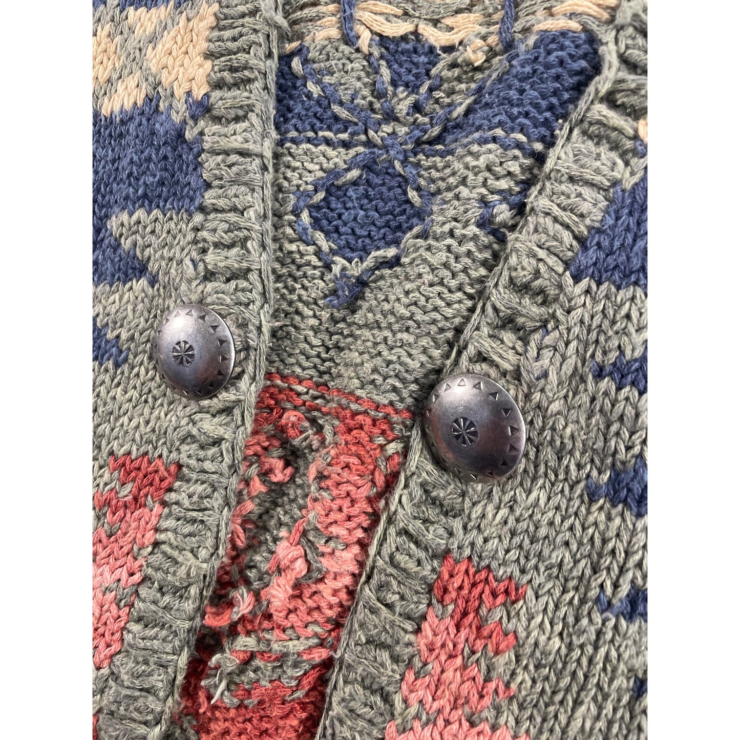 Vintage Exlcusive Hand Knit for Lauren Ralph Lauren Womans Western Aztec Open Knit Sarape Cardigan Sweater -M