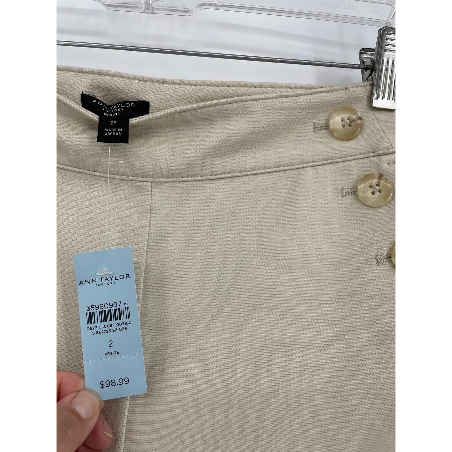 NWT Ann Taylor Cream High Rise Wide Leg Petite Trousers Gold Pocket Buttons 2P