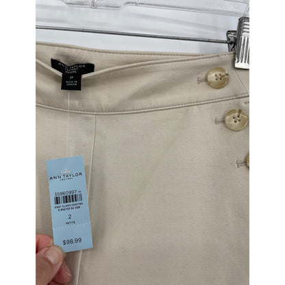 NWT Ann Taylor Cream High Rise Wide Leg Petite Trousers Gold Pocket Buttons 2P