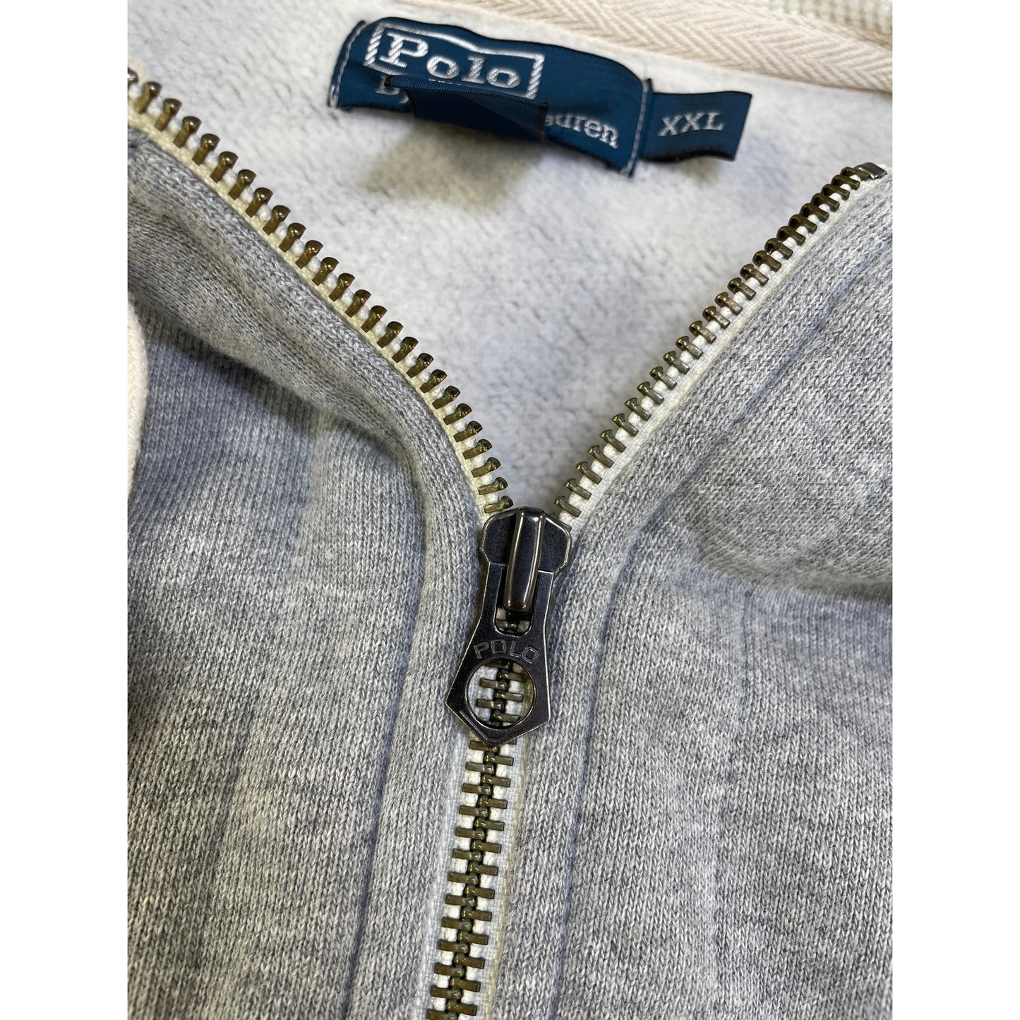POLO RALPH LAUREN Vintage Stone Grey Full Zip Men’s Thermal Lined Hoodie Sweater XXL