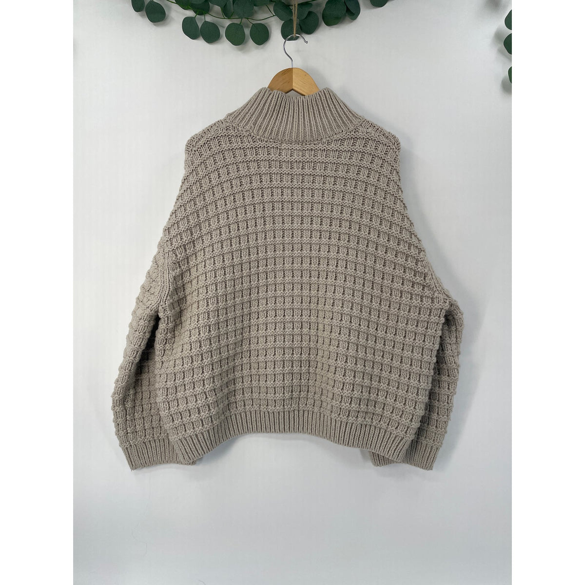 Waffle-Knit Mock Turtleneck Oversized Chunky Pullover Womans Sweater XL