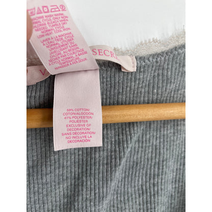 Victoria Secret Lace Trim Coquette Y2K Soft Girl Grey Ribbed Tank Med