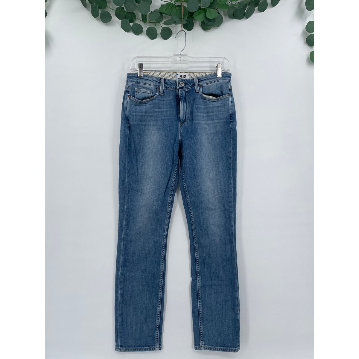 Paige Medium Wash Carter Slim Mid Rise Straight Leg Denim Jeans Size 28