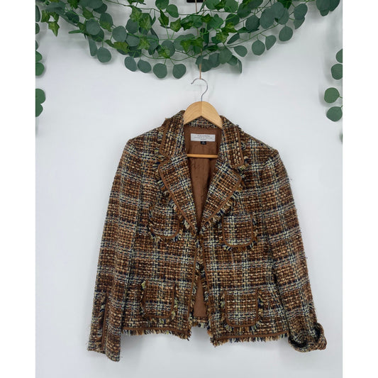Tahari Brown Tweed Boucle Womans Lined Blazer Jacket 12P