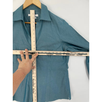 Foxcroft Blue Blouse Top Heritage No Iron Button Up 14P Fitted