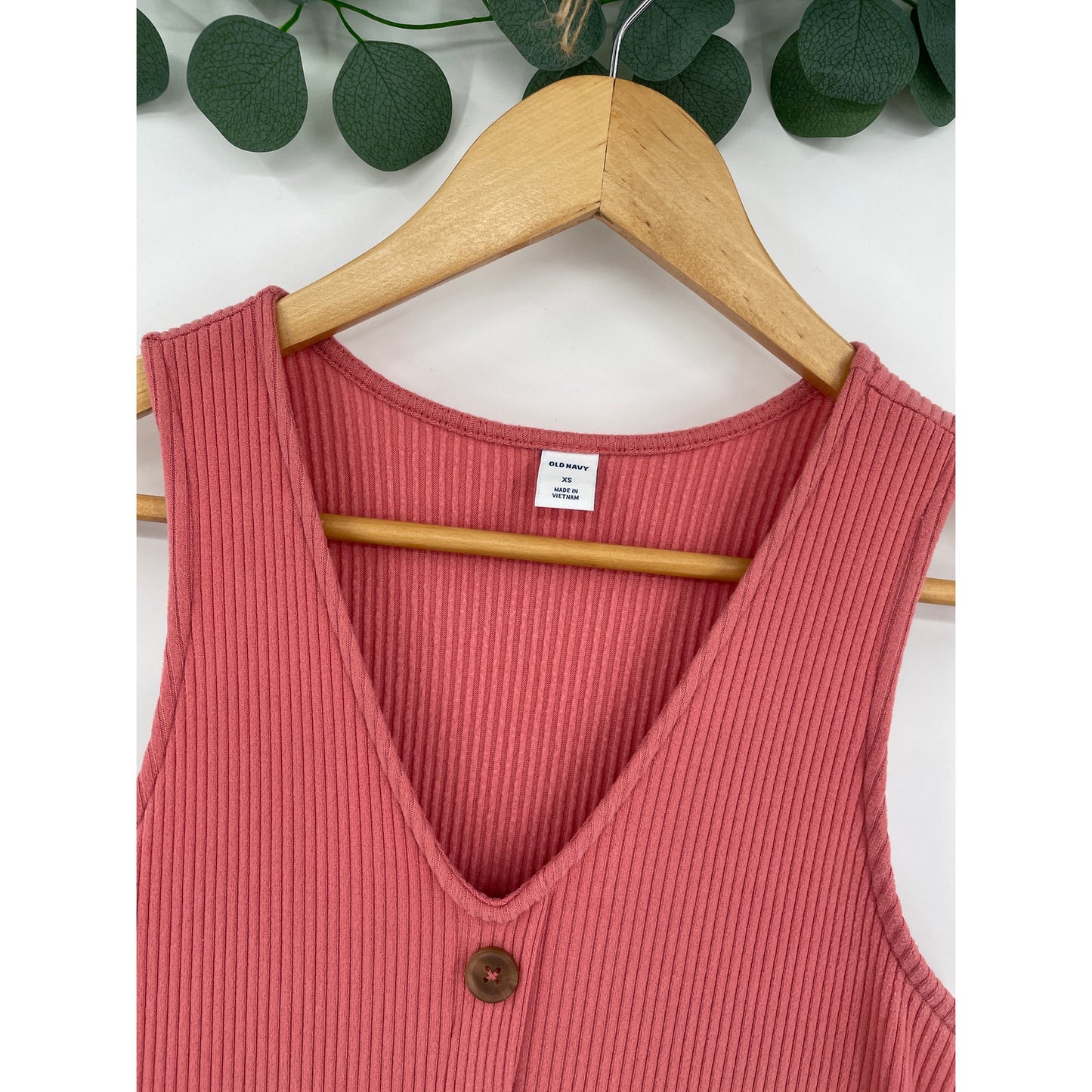 Old Navy Womans Coral Pink Ribbed Knit Sleeveless Button Front Mini Dress XS
