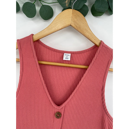 Old Navy Womans Coral Pink Ribbed Knit Sleeveless Button Front Mini Dress XS