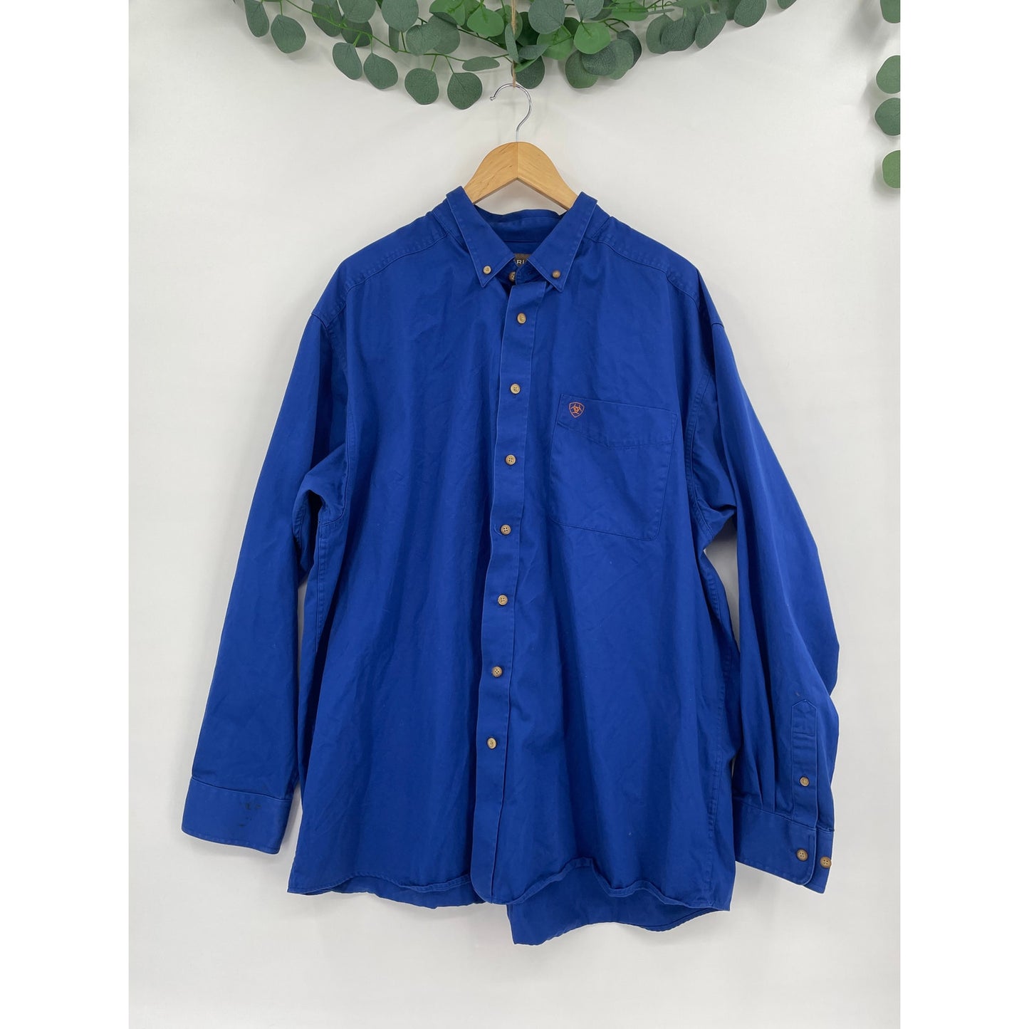 Ariat Western Royal Blue Button Down Long Sleeve Mens %100 Cotton XXL Shirt