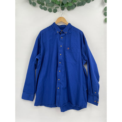 Ariat Western Royal Blue Button Down Long Sleeve Mens %100 Cotton XXL Shirt