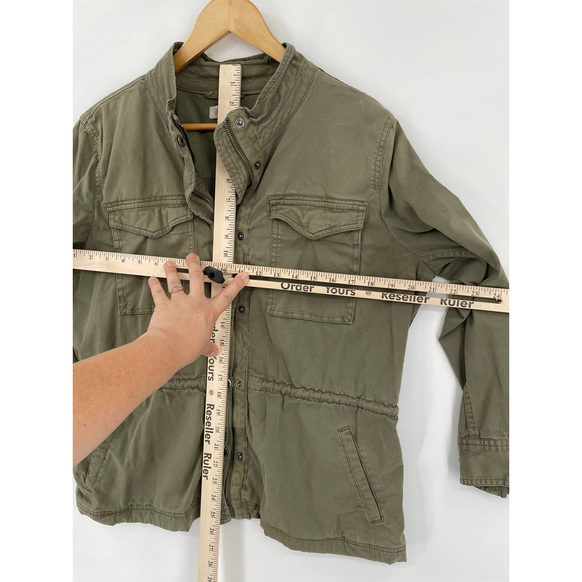 Style & CO Olive Green Cotton Utility Cargo Jacket Zipper Button  PXL