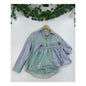 Matching Set Green Blue White %100 Cotton Womans Long Sleeve Button Shirt Shorts Size Med