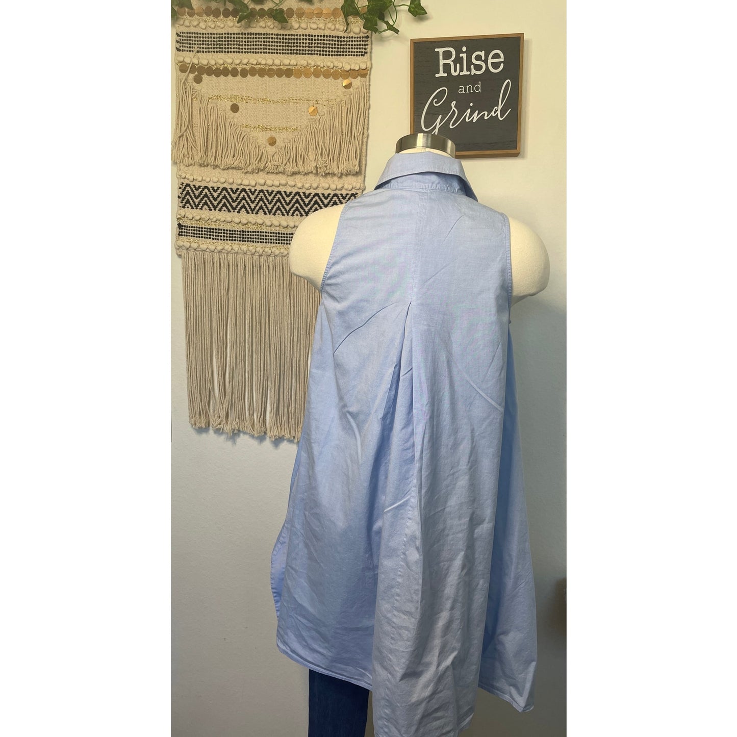 Rebecca Mincoff Cotton Sky Blue Button Up Shirt Dress XS