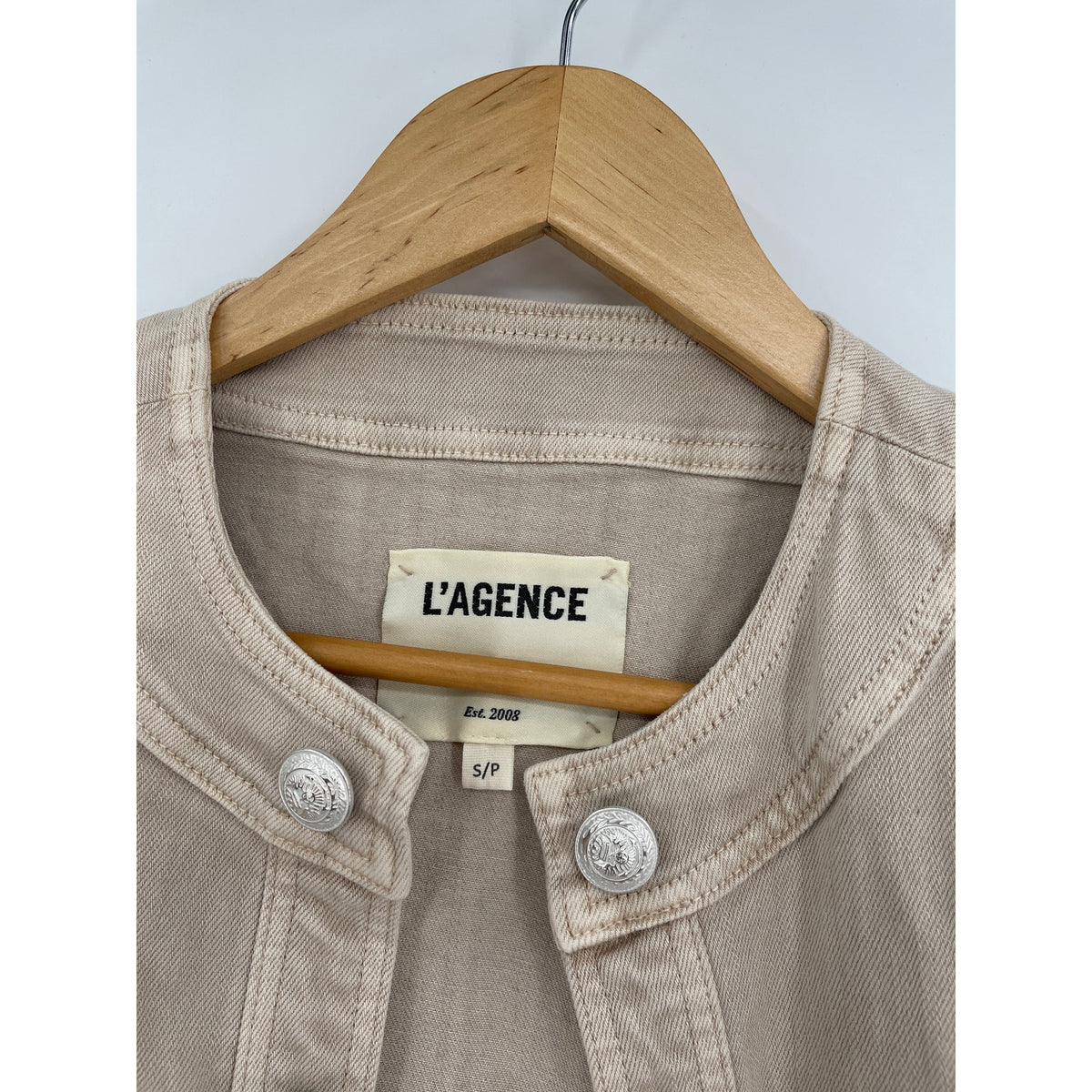 L'Angence Yari Collarless Open Front Four Flap Pockets Jacket Small