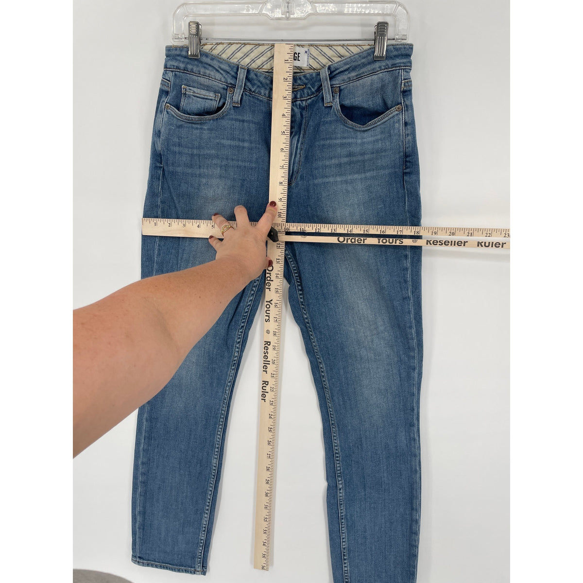 Paige Medium Wash Carter Slim Mid Rise Straight Leg Denim Jeans Size 28
