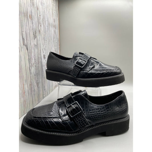 Asos Design Macaroon Flatform Monk Shoes Black Crocodile Woman’s Chunky Loafer 9