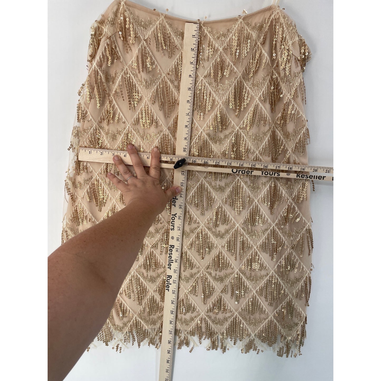 Showpo NWT Champagne Shook Slip Mini Sequin Dress Size 16