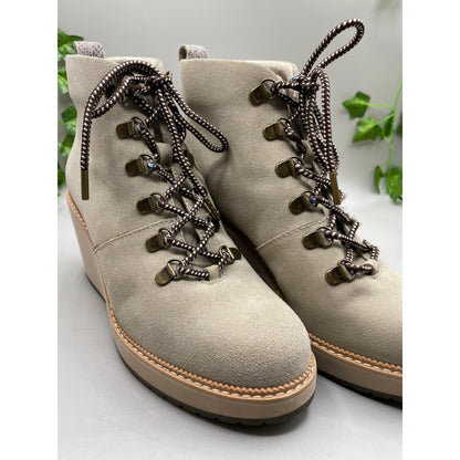 New Toms Wedge Lace Up Tan Woman’s Platform Boots 8