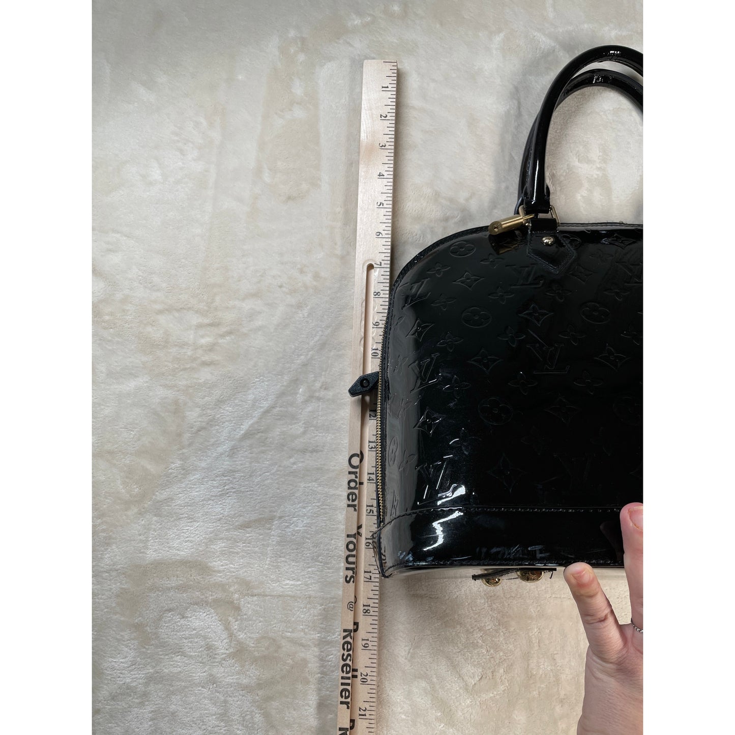 Louis Vuitton Black Patton Leather Vernis Alma GM Noir Magnetique Designer Bag