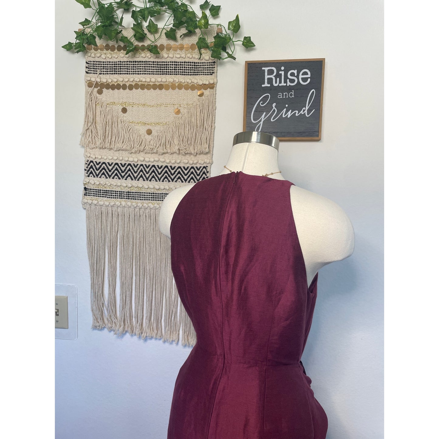 Bondi Born Organic Bulgarian Linen Burgundy Woman’s Wrap Tie Dress Made in Australia Large