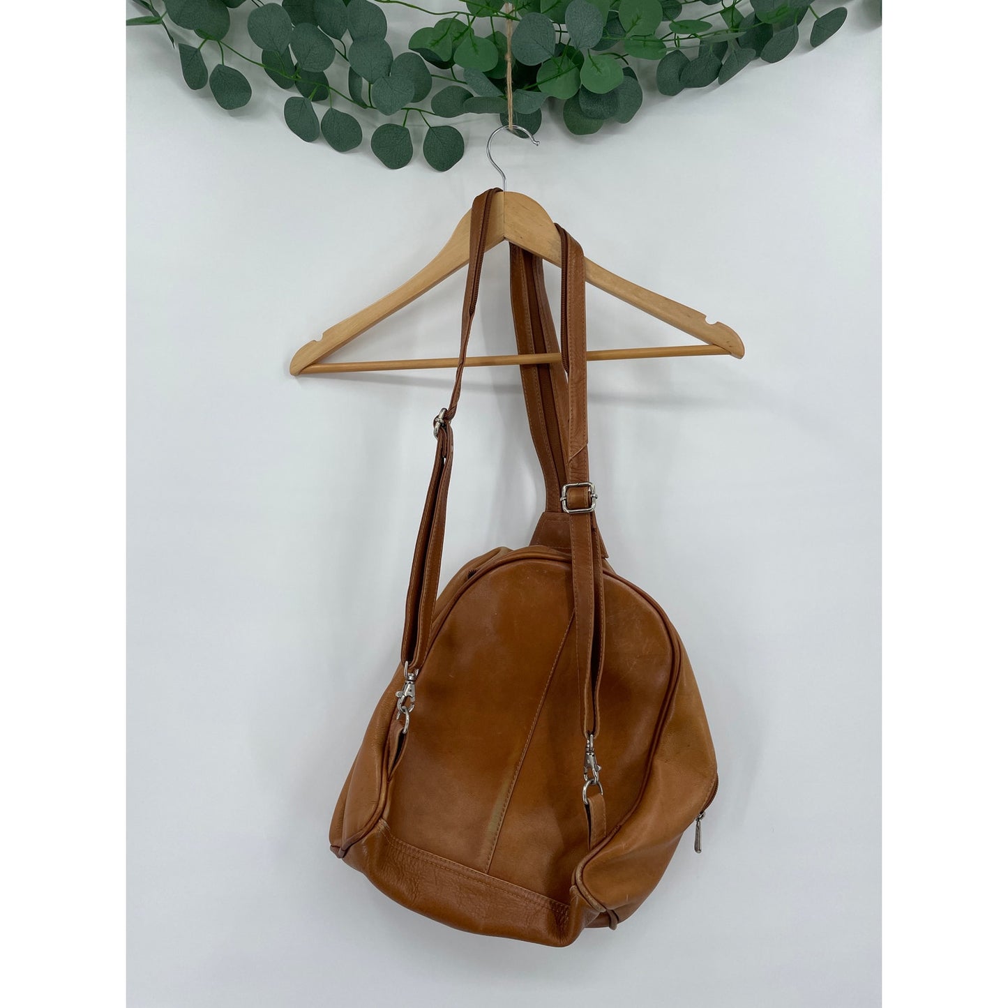 Piel Genuine Leather 2 Pocket Sling Back Pack Honey Color