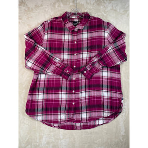 Gap Woman’s Relaxed Fit Boyfriend Plaid Button Down Magenta Cotton Flannel  XL
