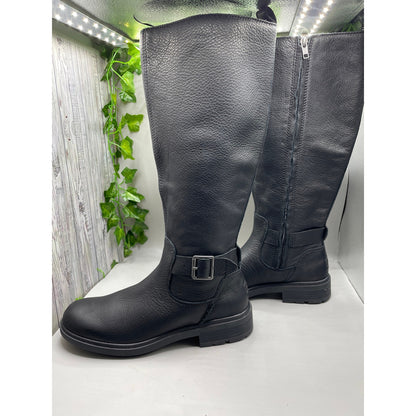 UGG NWOB Black Pebble Leather Harrison Tall Zipper Riding Boots 9