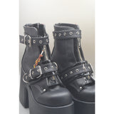Demonia Platform Black Boots Belt Straps Zipper NWOT SZ 8