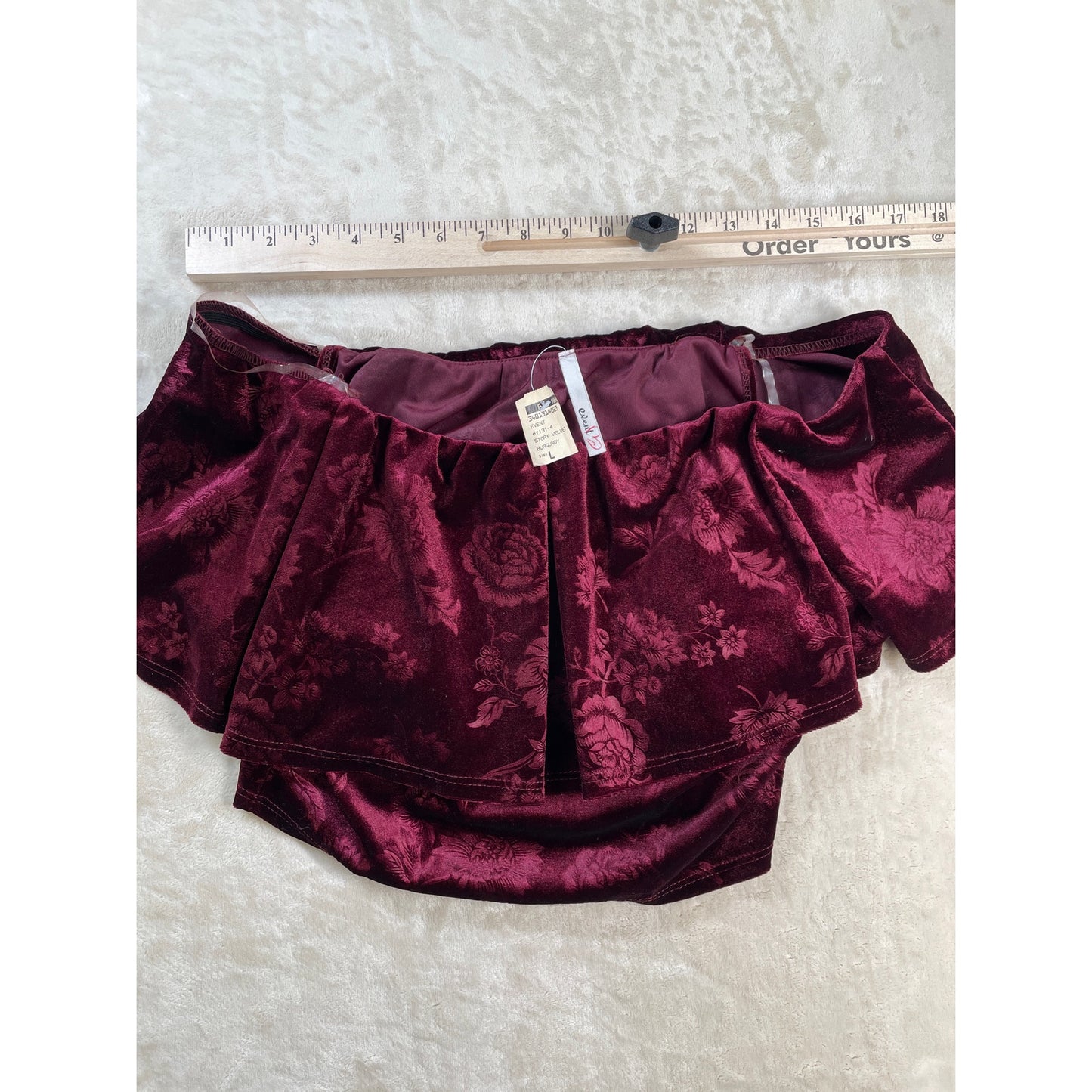 Vintage NWT Womans Dead Stock Y2k Burgundy Velour Off the Shoulder Crop Top Pant Set L