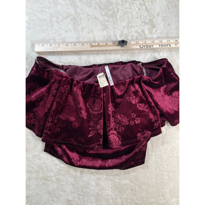 Vintage NWT Womans Dead Stock Y2k Burgundy Velour Off the Shoulder Crop Top Pant Set L