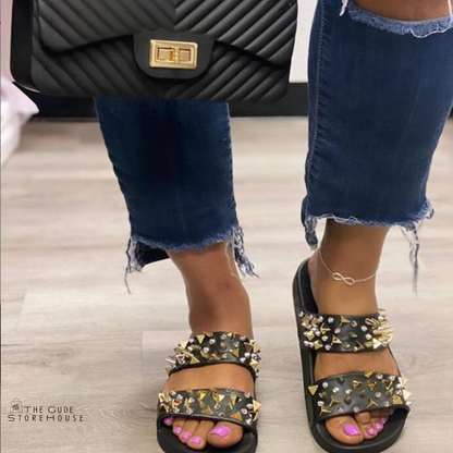 Spiked | Black Slides with Jelly Handbag