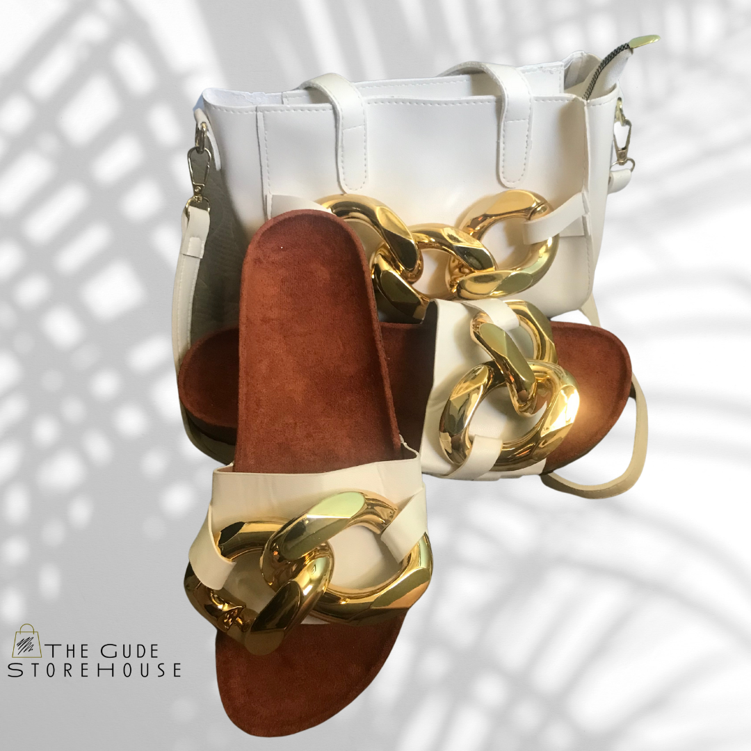 Big Chain | White Slides with Matching handbag