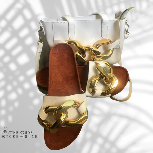Big Chain | White Slides with Matching handbag