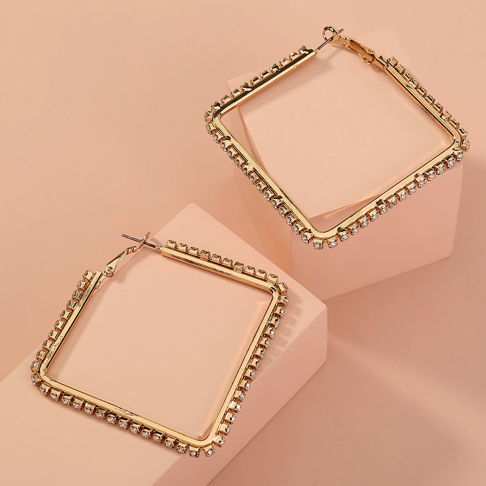 Square Rhinestones | Square Hoop Earrings
