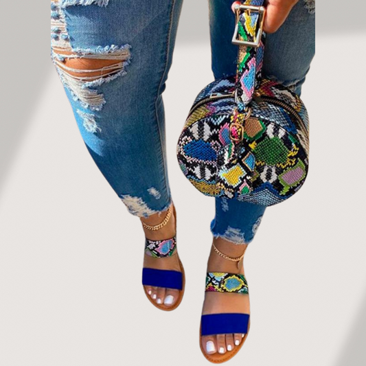 Snake Print | Blue Slides and Handbag Set