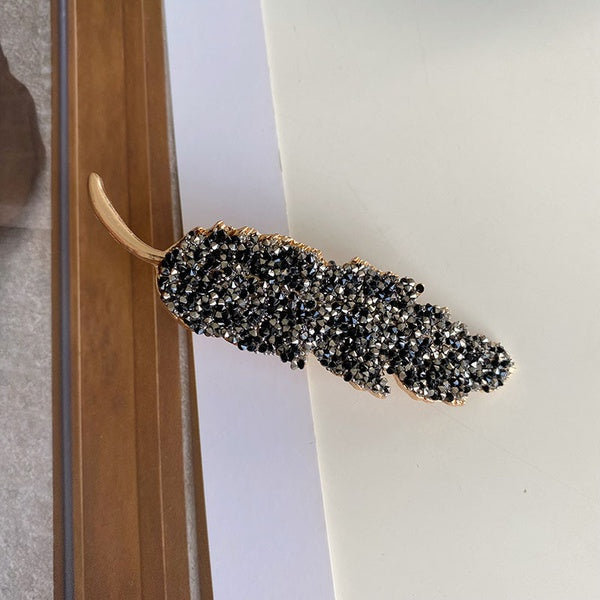 Black | Luminous Rhinestone Leaf Hair Clip