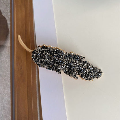 Black | Luminous Rhinestone Leaf Hair Clip