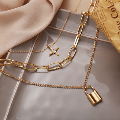 Brooklynn Star and Lock | Layered Necklace